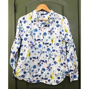 NWT Ro's Garden Copenhagen Button Up Floral Spring Shirt Blue Avignon Yellow XS